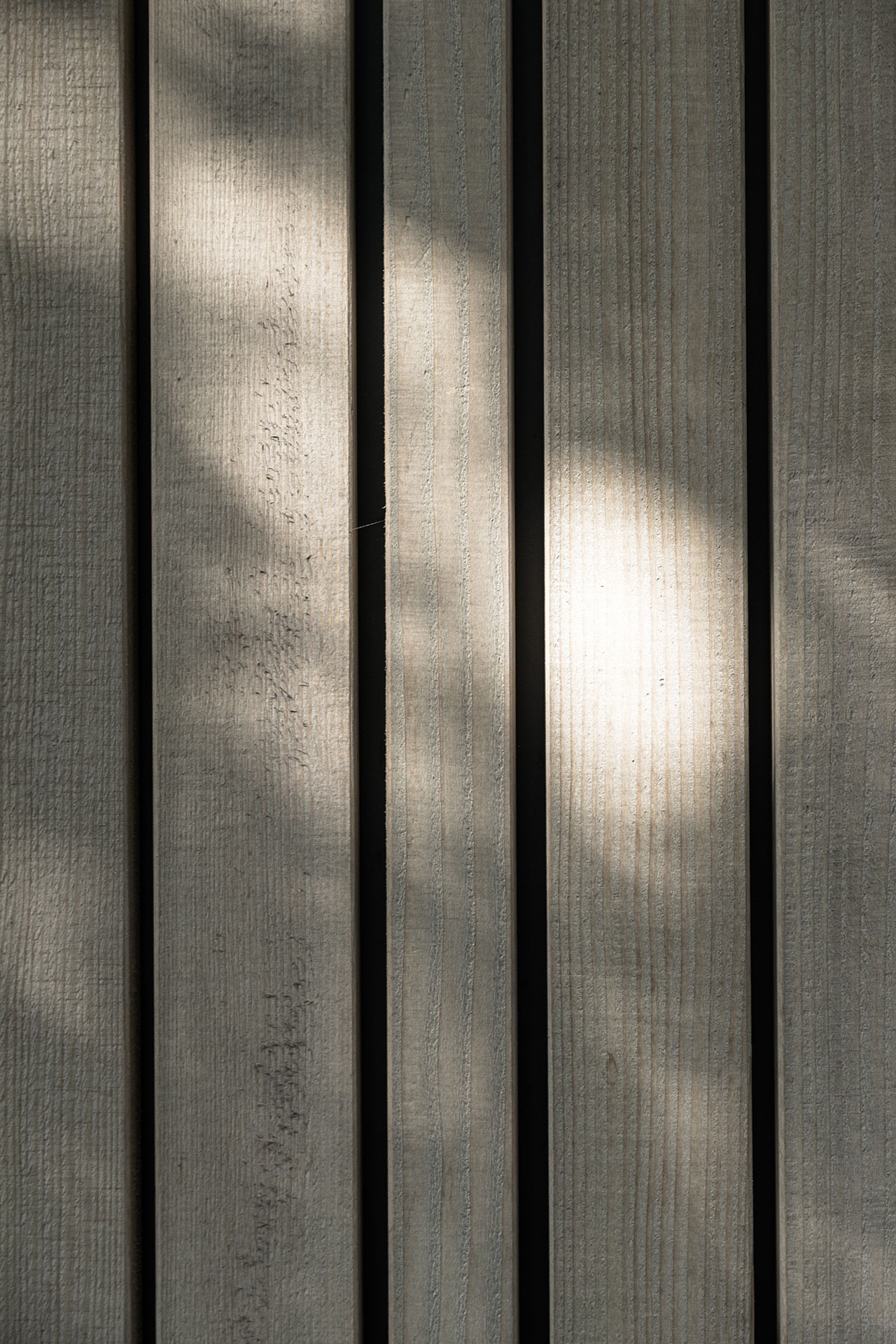 Außen ist die Maserung des Holzes fein. Die Farbigkeit ist hellgrau.